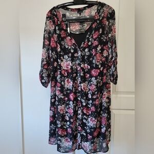 Torrid Black Floral Chiffon Shirt Dress Size 2, 2X NWT